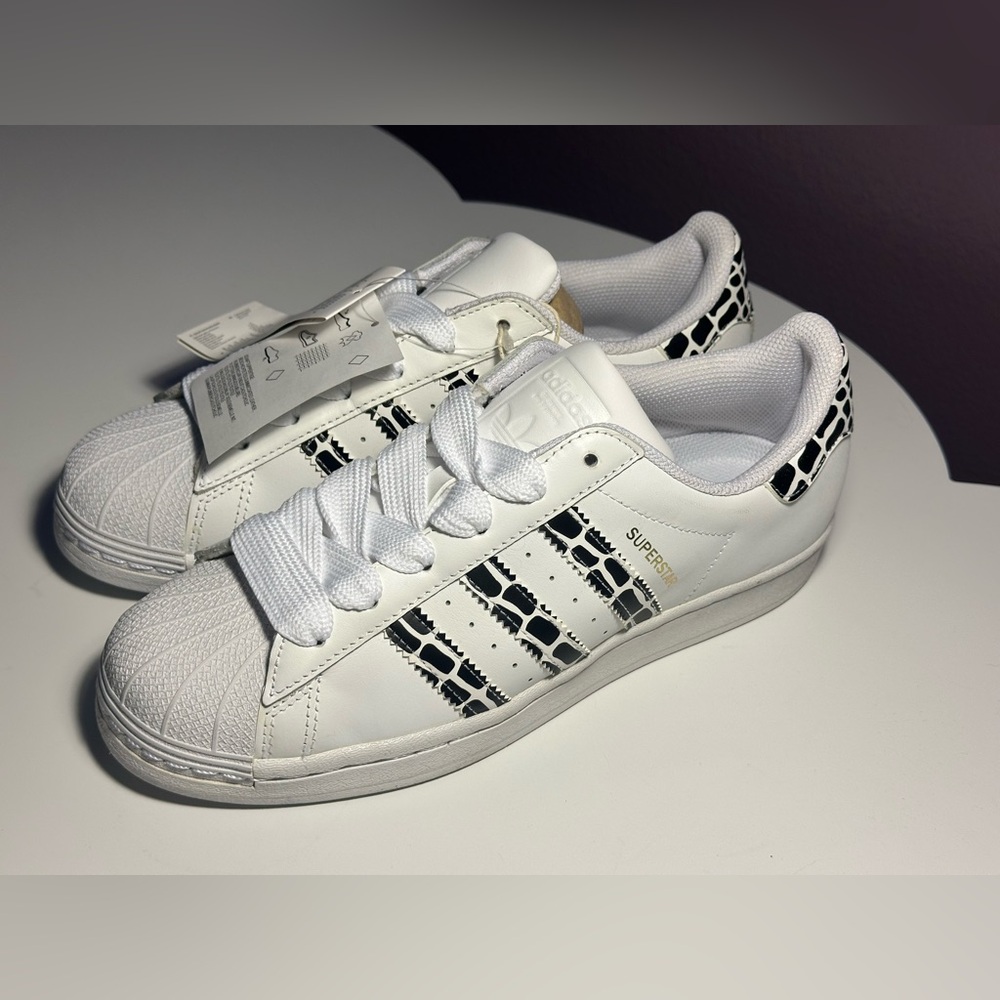 NEW Adidas Superstar White and Black Animal Print Sneakers